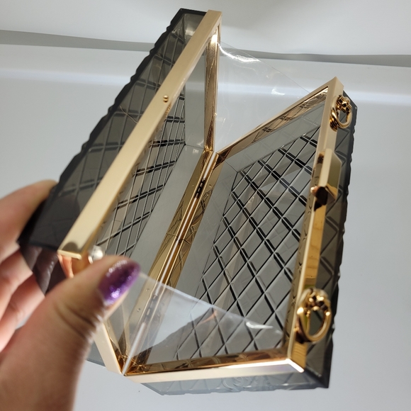 Acrilic Transparent Gold Star Evening Bag Purses Clutch Banquet Handbag - Picture 12 of 16